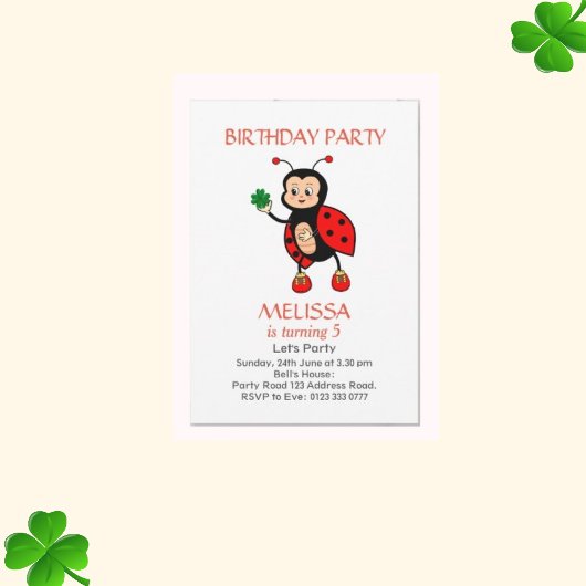 Invitation Soirée d'anniversaire de la fille Ladybug