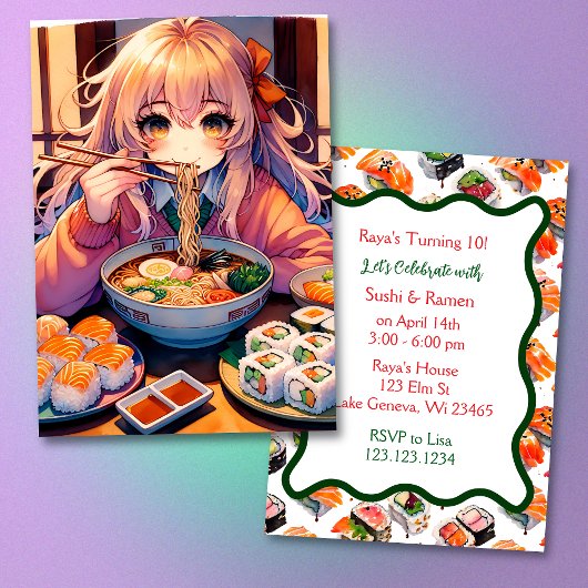 Invitation Soirée d'anniversaire de la fille Sushi et Ramen