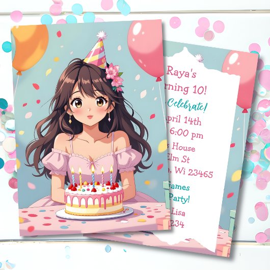 Invitation Soirée d'anniversaire de la mignonne Anime