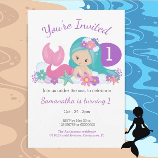 Invitation Soirée d'anniversaire de la mignonne petite sirène