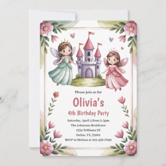Invitation Soirée d'anniversaire de la mignonne princesse (Devant)