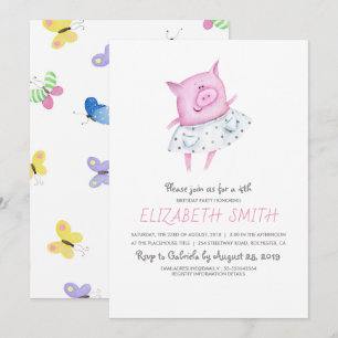 Invitation Soirée d'anniversaire de la petite fille de cochon