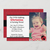 Invitation Soirée d'anniversaire de la petite Ladybug, 3 ans, (Devant / Derrière)
