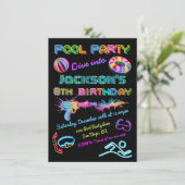 Invitation Soirée d'anniversaire de la piscine de Neon (Debout devant)