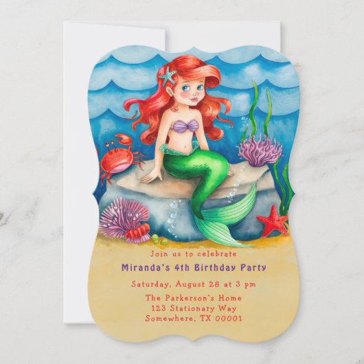 Invitation Soirée d'anniversaire de la sirène de mer (Devant)