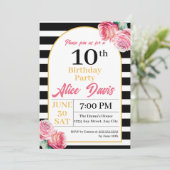 Invitation Soirée d'anniversaire de l'élégante Black White Ro (Debout devant)