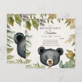 Invitation Soirée d'anniversaire de l'Ours mignon (Devant / Derrière)
