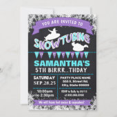 Invitation Soirée d'anniversaire de neige à la traîne violett (Devant)