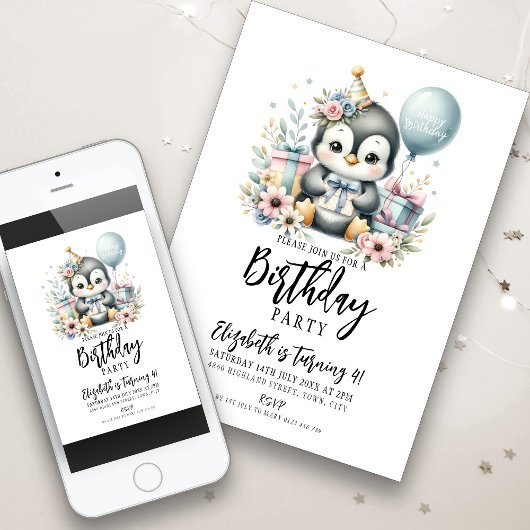Invitation Soirée d'anniversaire de Penguin