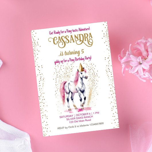 Invitation Soirée d'anniversaire de Poney cheval blanc éclabo