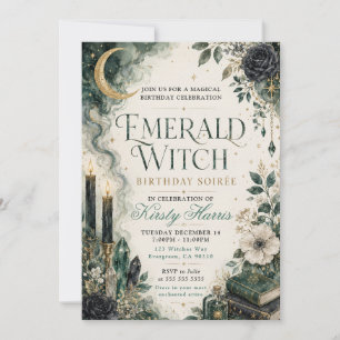 Invitation Soirée d'anniversaire de sorcière émeraude