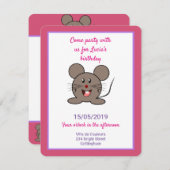 Invitation Soirée d'anniversaire de souris gris (Devant / Derrière)