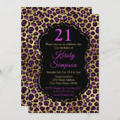 Invitation Soirée d'anniversaire d'Empreinte de léopard Gold (Devant / Derrière)