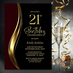 Invitation Soirée d'anniversaire des 21 ans Black Gold Burgun