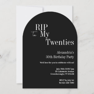 Invitation Soirée d'anniversaire des 30 ans RIP 20s Noir et B