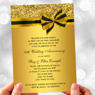 Invitation Soirée d'anniversaire des 50 ans Elegant Gold Bow