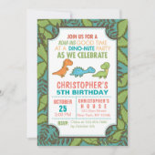 Invitation Soirée d'anniversaire des mignons dinosaures (Devant)