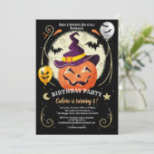 Invitation Soirée d'anniversaire d'Halloween citrouille orang (Debout devant)