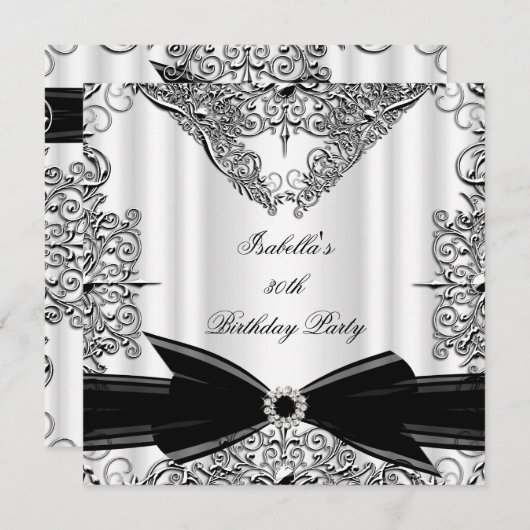 Invitation Soirée d'anniversaire Diamond Black Bow (Devant / Derrière)