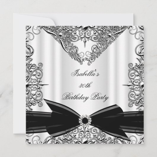 Invitation Soirée d'anniversaire Diamond Black Bow (Devant)