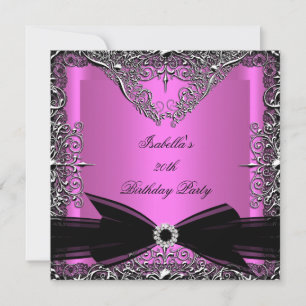 Invitation Soirée d'anniversaire Diamond Rose Black Bow