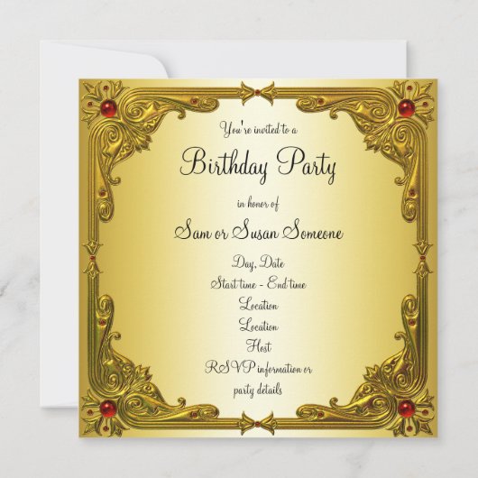 Invitation Soirée d'anniversaire du carrousel rouge et or (Dos)