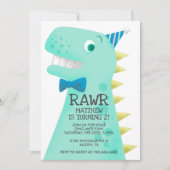 Invitation Soirée d'anniversaire du Cute Green Dinosaur (Devant)