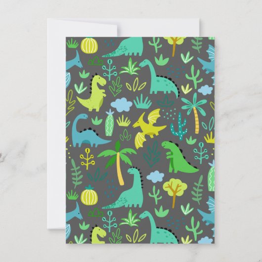Invitation Soirée d'anniversaire du garçon Dinosaur Vert (Dos)