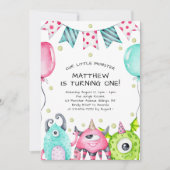 Invitation Soirée d'anniversaire du mignon petit monstre (Devant)