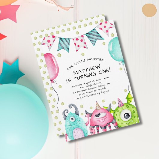 Invitation Soirée d'anniversaire du mignon petit monstre