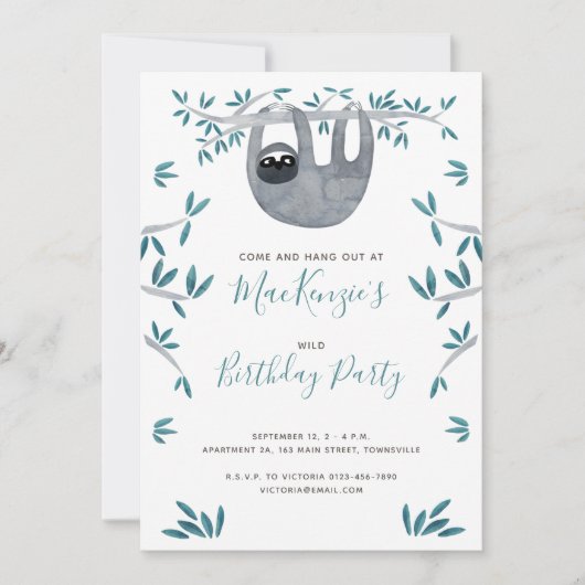 Invitation Soirée d'anniversaire du mignon Sloth Kid (Devant)