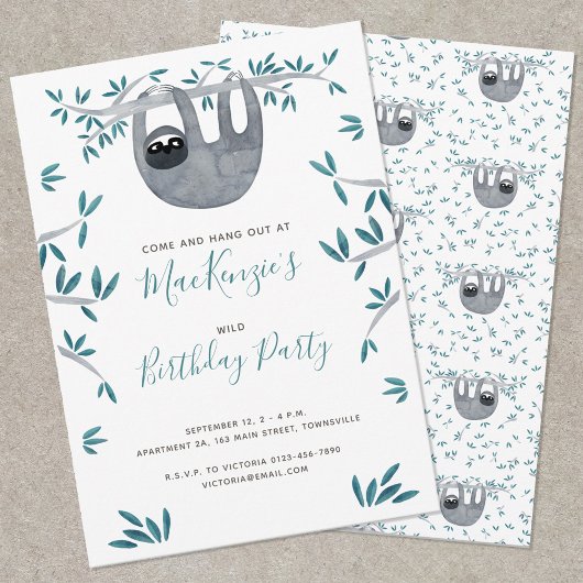 Invitation Soirée d'anniversaire du mignon Sloth Kid