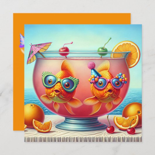 Invitation Soirée d'anniversaire du poisson rouge (Devant / Derrière)