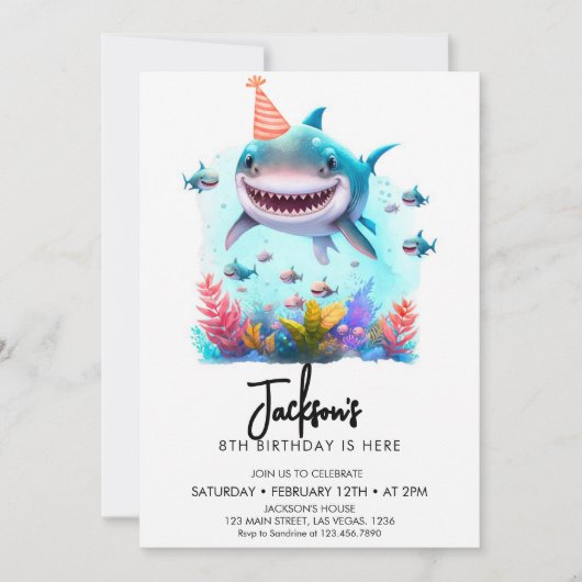 Invitation Soirée d'anniversaire du requin mou (Devant)