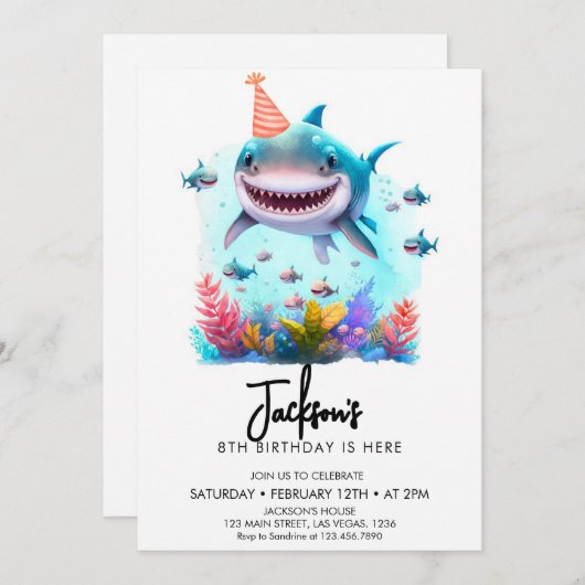 Invitation Soirée d'anniversaire du requin mou (Devant / Derrière)
