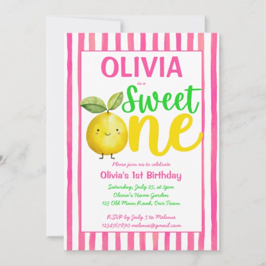 Invitation Soirée d'anniversaire d'une citronnelle rose (Devant)