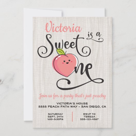 Invitation Soirée d'anniversaire d'une Pêche (Devant)