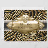 Invitation Soirée d'anniversaire Elegant Black and Gold Zebra (Devant)