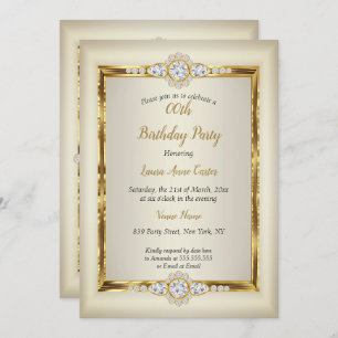 Invitation Soirée d'anniversaire Elegant Gold Cream Diamond