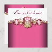 Invitation Soirée d'Anniversaire Elegant Hot Rose et Or (Devant / Derrière)