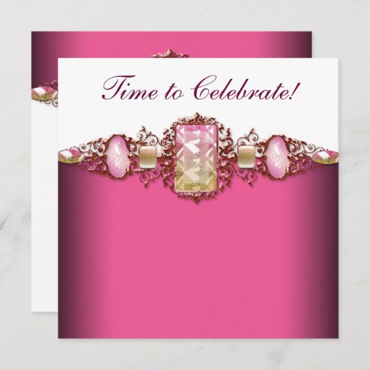 Invitation Soirée d'Anniversaire Elegant Hot Rose et Or (Devant / Derrière)