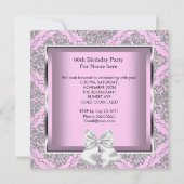 Invitation Soirée d'anniversaire Elegant rose Damask Argent (Dos)