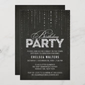 Invitation Soirée d'anniversaire Elégante Black & Silver (Devant / Derrière)