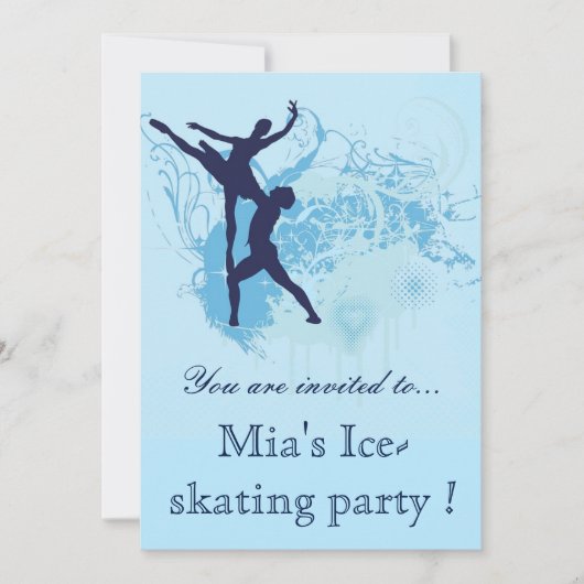 Invitation Soirée d'anniversaire élégante de patin à glace bl (Devant)