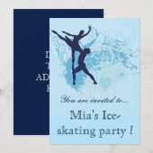 Invitation Soirée d'anniversaire élégante de patin à glace bl (Devant / Derrière)