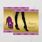 Invitation Soirée d'anniversaire élégante Magenta et Gold (Devant / Derrière)