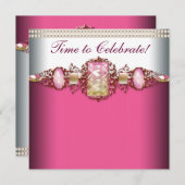 Invitation Soirée d'anniversaire élégante rose et or (Devant / Derrière)