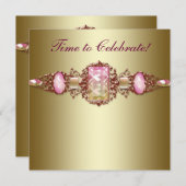 Invitation Soirée d'anniversaire élégante rose et or (Devant / Derrière)