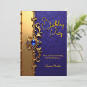Invitation Soirée d'anniversaire élégante Royal Blue Gold (Debout devant)