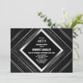 Invitation Soirée d'anniversaire en argent noir élégant (Debout devant)